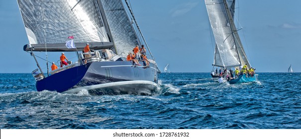 Sailing Yacht Regatta. Sailboats Under Sail In The Race