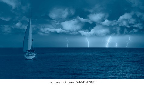 Sailing yacht in a stormy weather with thunder and lightning - Powered by Shutterstock