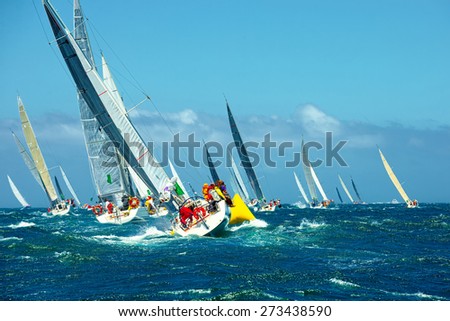 Sailing yachts regatta. Series yachts and ships