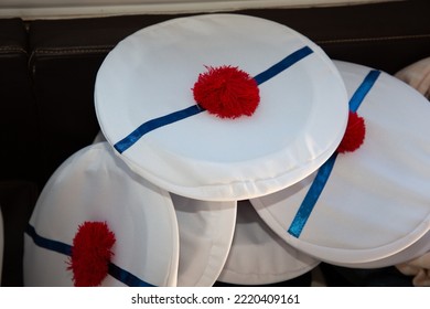 Sailor Beret With Red Pom-pom Nautical Cap Marines Hat White And Blue Marine Line