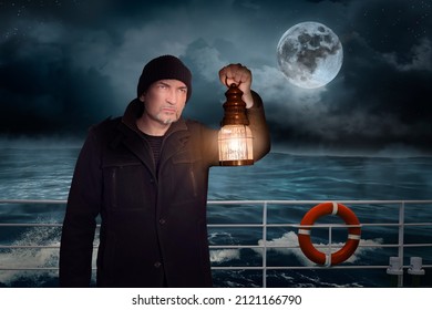 A sailor brings light into the darkness during the night