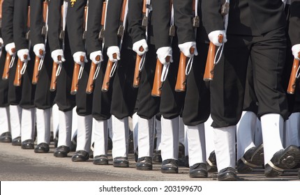 Sailors Of The Indian Navy Marching In Step At The Annual Republic Day Parade In Delhi, India