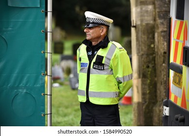 Sailsbury, UK - 2 March, 2018: Police Attend A Crime Scene At A Cemetery. Police Were Investigating The Poisoning Of Former Russian Spy Sergei Skripal.