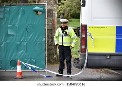 Sailsbury, UK - 2 March, 2018: Police Attend A Crime Scene At A Cemetery. Police Were Investigating The Poisoning Of Former Russian Spy Sergei Skripal.