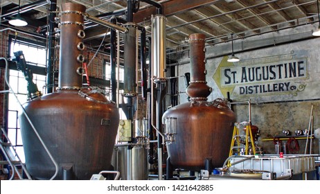 SAINT AUGUSTINE, FLORIDA, USA - CIRCA APRIL 2019: Fermentation vats at a distillery