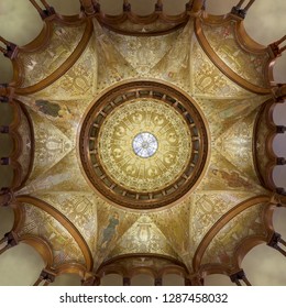 SAINT AUGUSTINE, FLORIDA, USA - DECEMBER 6, 2018: Ceiling In The Rotunda Of The Ponce De Leon Hotel On The Campus Of Flagler College