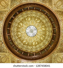 SAINT AUGUSTINE, FLORIDA, USA - DECEMBER 6, 2018: Ceiling In The Rotunda Of The Ponce De Leon Hotel On The Campus Of Flagler College