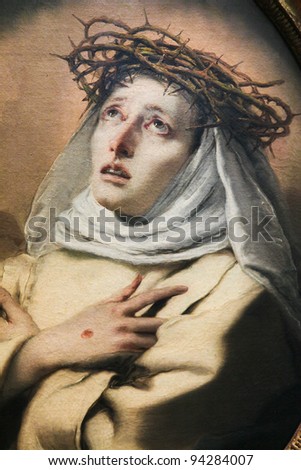 Saint Catherine of Siena, painting by Giambattisto Tiepolo created in 1746. Saint Catherine is a famous catholic saint.