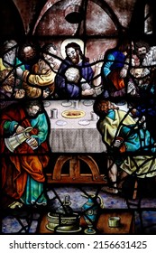 Saint Etienne Du Mont Church.  Stained Glass Window.  The Christian Passover.  Paris. France.  10-30-2018