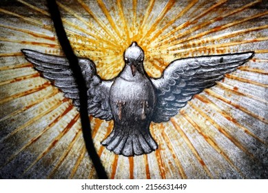 Saint Etienne Du Mont Church.  Stained Glass Window.  The Dove Of Holy Spirit.  Paris. France.  10-30-2018