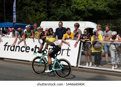 Saint Gilles, Brussels / Belgium - 07 08 2019: Dylan Groenewegen Of The Dutch Team Jumbo-Visma Passing By At The First Etappe Of The Tour De France 2019