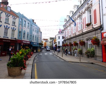 Saint Helier, Jersey Island - 17th July 2017: Street in the downtown