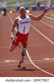 SAINT JOHN, CANADA - AUGUST 10: Canadian Paralympic Amputee Earle Connor Sprints At The North, Central American & Caribbean Masters Track & Field Championships August 10, 2012 In Saint John, Canada.