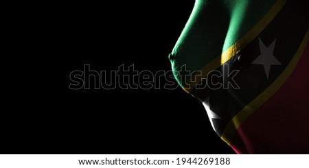 Saint Kitts and Nevis flag Breast cancer awareness, black background