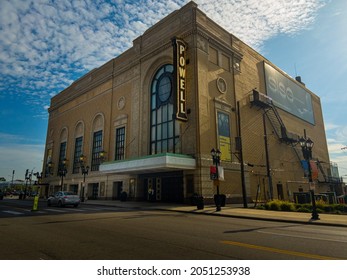 Saint Louis, MO—Sept 30, 2021; People Gather At Front Entrance Of Powell Hall Home Of The Saint Louis Symphony Orchestra In Early Morning Light.