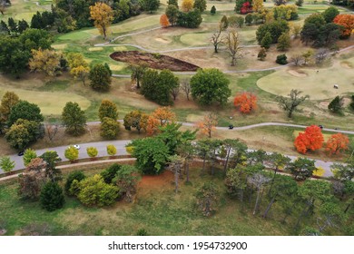 Saint Louis Forest Park During Fall With Red Trees Around The Art Museum