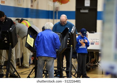 Saint Louis, MO - November 8, 2016: Voters come to their polling places to exercise their right to vote in the Presidential elections in Saint Louis, Missouri