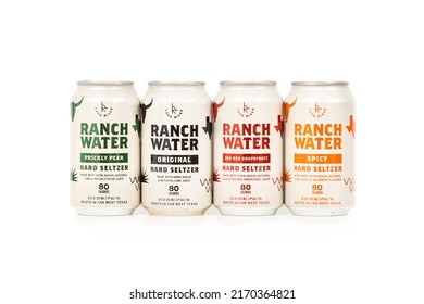 Saint Louis, MO . USA - 06.20.2022: Lone River Ranch Water Hard Seltzer In Cans . Isolated, Canned Alcohol Products On A White Background.