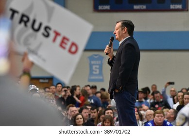 Saint Louis, MO, USA - March 12, 2016: Republican presidential candidate Ted Cruz spoke to a standing-room-only crowd in the Parkway West High School gymnasium.