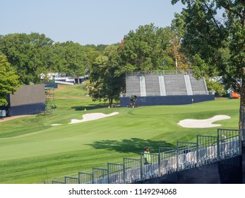 SAINT LOUIS, UNITED STATES -Aug 3, 2018: 18th Hole At Bellerive Country Club Which Is The Location Of The 100th PGA Championship