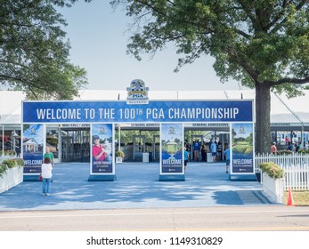 SAINT LOUIS, UNITED STATES -Aug 3, 2018: Entrance Gate To The PGA Tournament At Bellerive Country Club