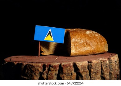 Saint Lucia Flag On A Stump With Bread Isolated