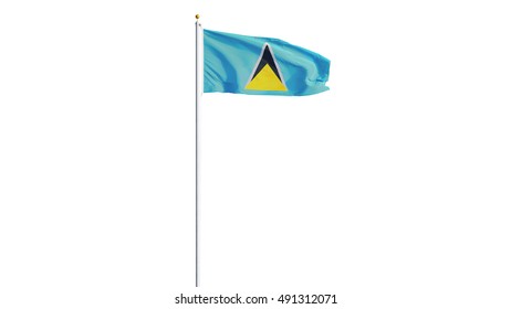 Saint Lucia flag waving on white background, long shot, isolated with clipping path mask alpha channel transparency