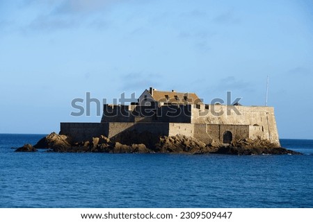 Saint Malo, Fort National and beach during high Tide. Brittany, France