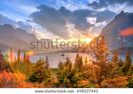 Saint Mary Lake and Wild Goose Island, Glacier National Park, Montana, America