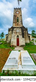 Saint Mary Parish Church In Port Maria, Jamaica, An Anglican House Of Worship With A Graveyard, On The Beach Coast Of The Town. This Brick And Mortar Building Structure Was Built In The 19th Century.