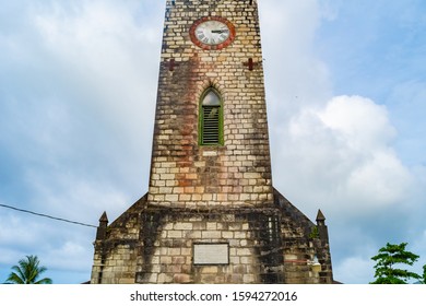 Saint Mary Parish Church In Port Maria, Jamaica, An Anglican House Of Worship With A Graveyard, On The Beach Coast Of The Town. This Brick And Mortar Building Structure Was Built In The 19th Century.