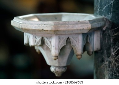 Saint Maurice church. Holy water font. Marble.  Annecy. France. 