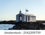 Saint Nicholas chapel of Georgioupoli, Crete island, Greece, dawn on a sunny summer day