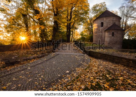 Saint Nicholas Rotunda chapel in Cieszyn, Silesia, Poland during colorful fall