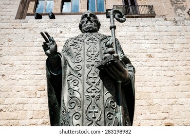 Saint Nicholas Statue Outside The Cathedral In Bari, Italy