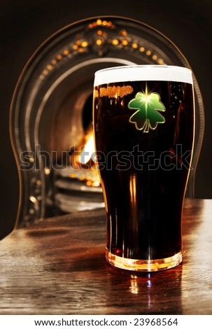 Saint Patrick celebration - Irish black beer inside a Dublin pub.