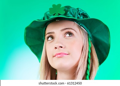 Saint Patrick day concept with young girl