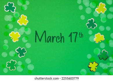 Saint Patrick's Day, Green Flat Lay, English Text March Seventeenth - Shutterstock ID 2255603779