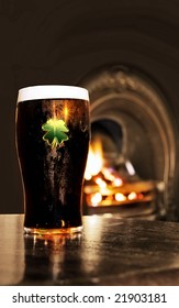 Saint Patrick's Day Irish Black Beer In Dublin Pub.