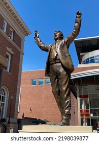 Saint Paul, Minnesota -2022: Statue Of Olympic Hockey Coach Herb Brooks Outside Xcel Energy Center And Minnesota Club. Celebrating Miracle On Ice At 1980 Winter Olympic Games.