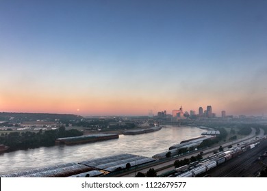 Saint Paul, Minnesota Skyline With The Mississippi River.