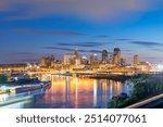 Saint Paul, Minnesota, USA downtown skyline on the Mississippi River at dusk.