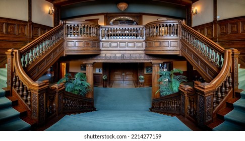 Saint Paul, MN - Sep 15 2022 - A Panoramic View Of The Grand Staircase In The James J. Hill House