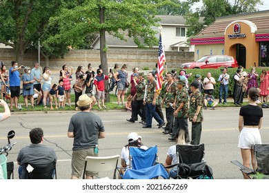 Saint Paul, MN USA - August 8 2021: Hmong-American Color Guard.  St. Paul Parade For Olympic Gold Medalist Suni Lee.