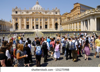 SAINT PETER'S BASILICA, ROME- JUNE 18: St Peter's Basilica, in Vatican city, destination for tourists and pilgrims, unidentified, from all over the world. June 18, 2011 in Rome, Italy.