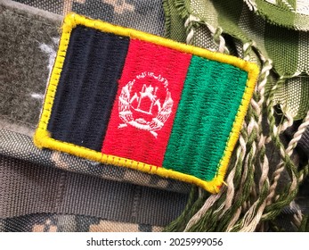 SAINT PETERS, MO - August 16, 2021: An Afghan National Army Afghanistan Flag Velcro Military Patch Affixed To Digital Camouflage Body Armor.