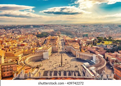 Saint Peter's Square in Vatican and aerial view of Rome - Shutterstock ID 439742272
