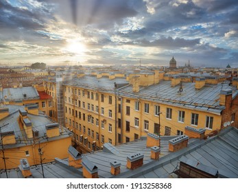 Saint Petersburg. Aerial Panoramic View Of The City From The Courtyard Well. Old Yard Well.