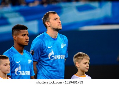 Saint Petersburg - Feb 21, 2019: Artem Dzyuba 22 Before The Match. Zenit (Russia) - Fenerbahce (Turkey). Europa League. Gazprom Arena