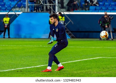 Saint Petersburg - Feb 21, 2019: Volkan Demirel 1. Zenit (Russia) - Fenerbahce (Turkey). Europa League. Gazprom Arena